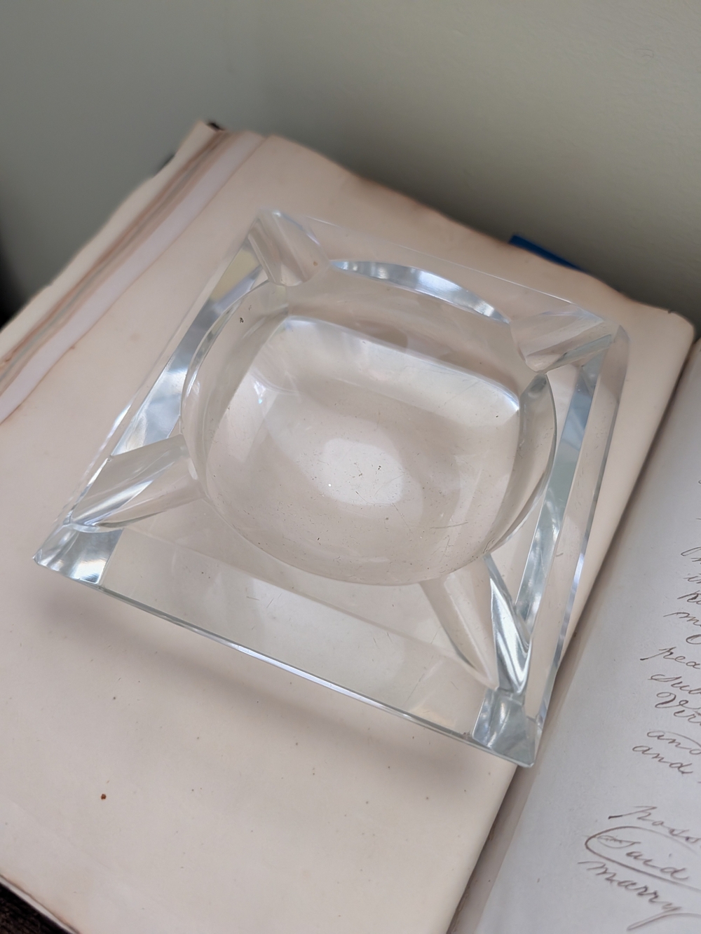 Crystal Clear Square Glass Ashtray - Clear Very Heavy